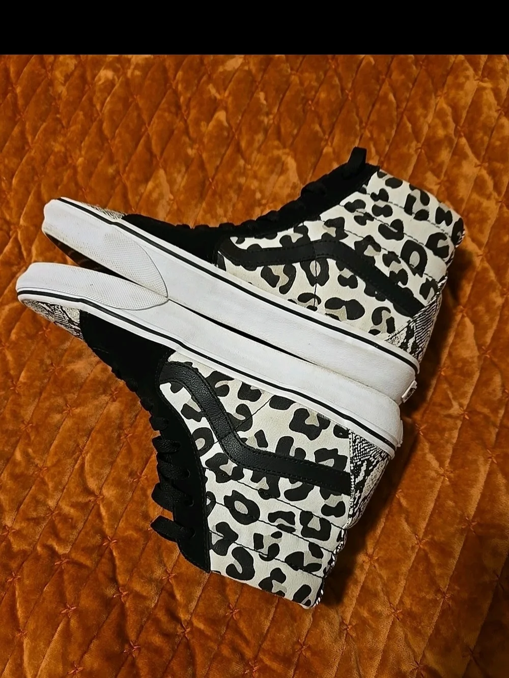 Vans SK-8 High-Top Sneakers in Black & White Snake Print MENS 8,xlnt.cond.cool..
